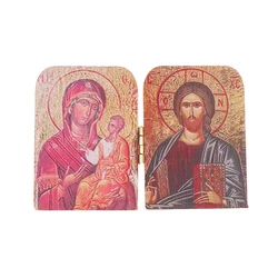 1PC Wood Christ The Teacher And Virgin Of Kazan Catholic Orthodox Icon Diptych For Travel Home Display Religious Gift Decoration