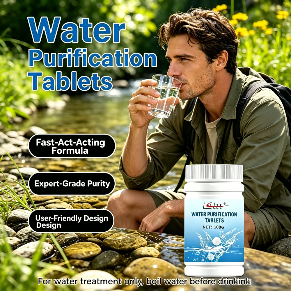 KJM 100G Outdoor Water Purification Tablets Portable Safe Water Treatment for Pond Filter Camping Gardening Emergency Use