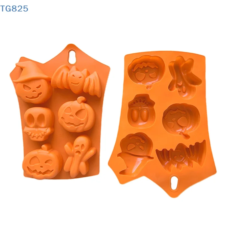 【AN】6 Even Pumpkin Ghost Bat And Other Shapes Halloween Chocolate Silicone Mold Baking Cake Mold 540