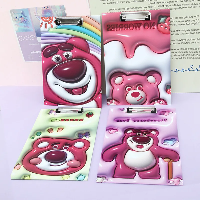 5/10pcs A4 Disney Lotso Strawberry Bear Large Plate Clamp Student Board Clamp Cute Writing Hard Pad Splint Wholesale