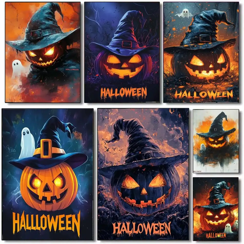 Halloween Jack O lantern Poster Wall Art Printed Decor Sticker Stylish Home Gift for Living Room Bedroom Corridor Cafe
