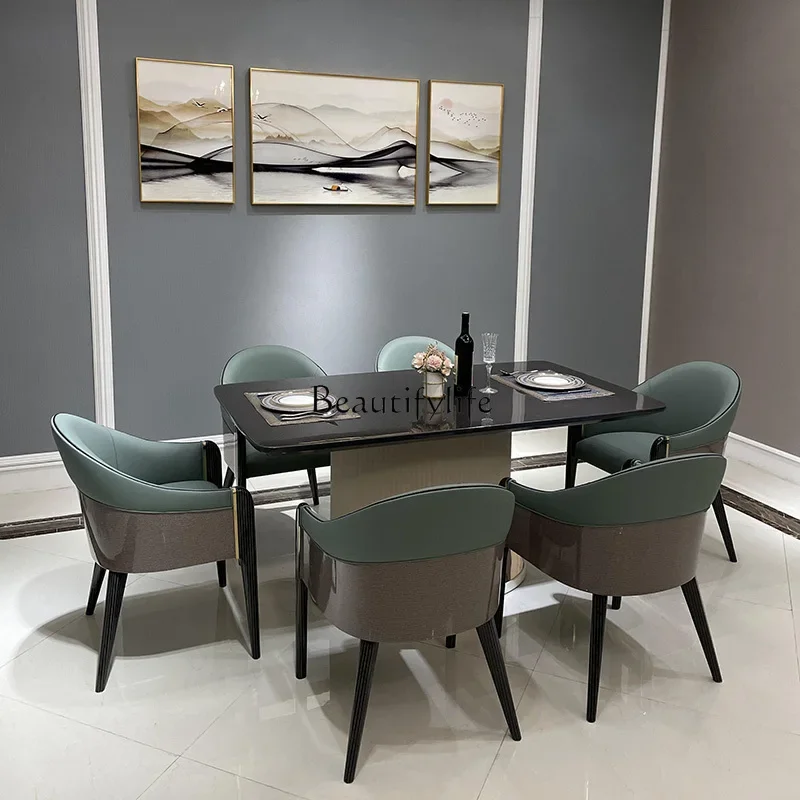 FG10Italian light luxury rectangular dining table and chair combination beech leather chair