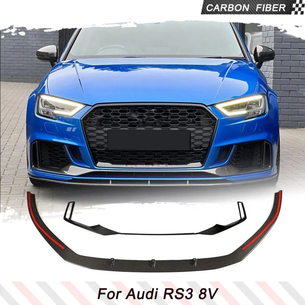 

Carbon Fiber Car Front Lip Air Vent Fins Cover Trims Spoiler For Audi RS3 8V 2017 - 2020 Front Body Kits Chin Lower Lip Spoiler