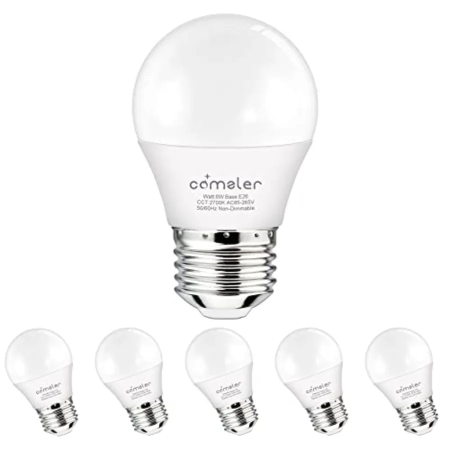 Small Light Bulb 6 Watts Light, 60 Watts Globe Light Bulb Equivalent, E26 Standard Screw Base A15/G45 Shape LED Appliance Bulb