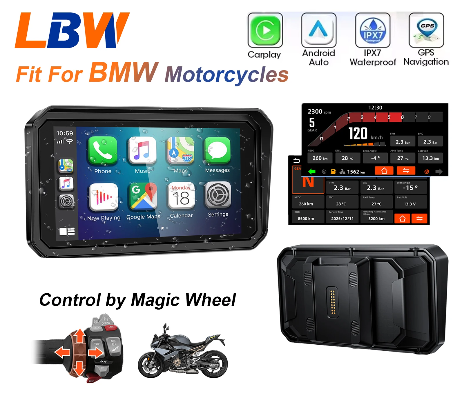LBW 6-7 inch Navigation Dashboard GPS Motorcycle Accessories Wireless CarPlay Android Auto Portable Display Fit For BMW