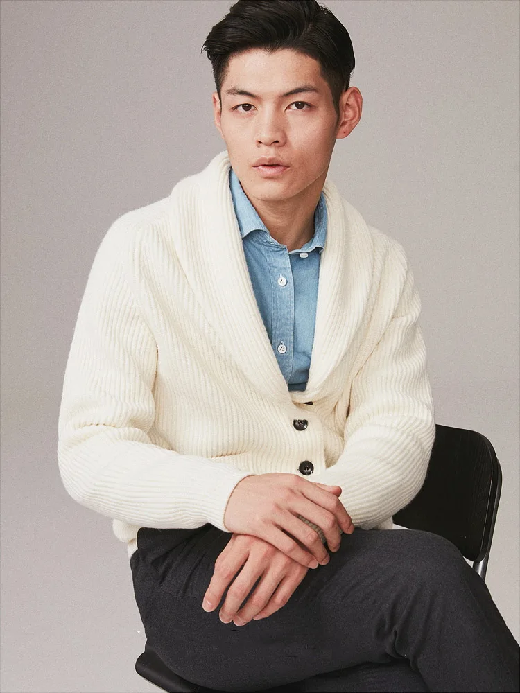 

Autumn Winter Men's Knitted Sweater Coat Rough Needle V-ne Casual Sle Light Khaki Color Briti Sle Leisure Outerwear