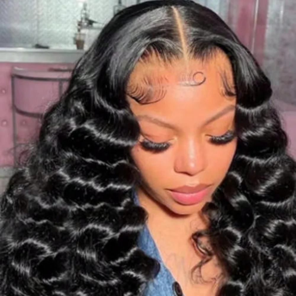 Deep Wave Human Hair Wig 13x4 Lace Front Wig For Women 200% Density Pre-Plucked With Baby Hair Transparent Lace Wig 22 Inch image 2