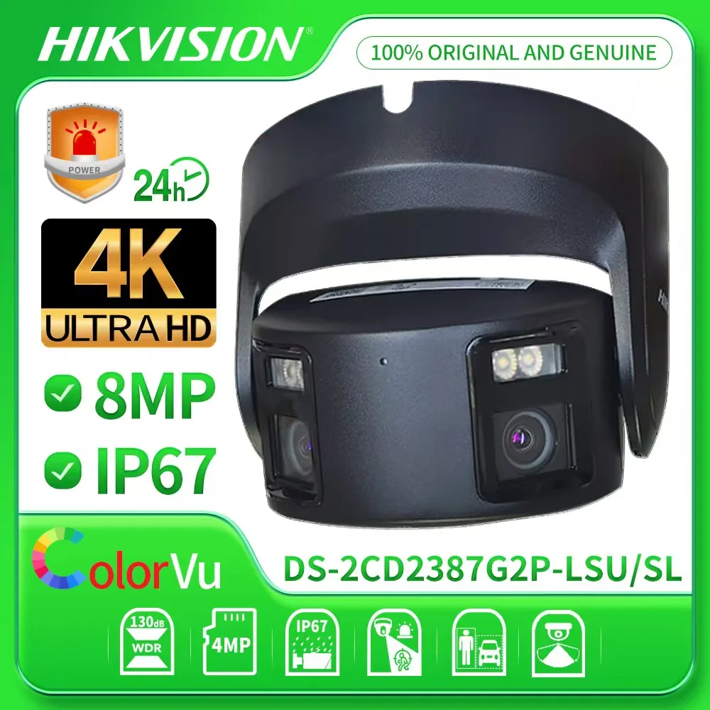 Hikvision-colorvu IPカメラ,4k,8mp,屋外,フルカラー,180 ° セキュリティマイク,スマートストロボライト,オーディオアラーム,cctv,DS-2CD2387G2P-LSU/sl