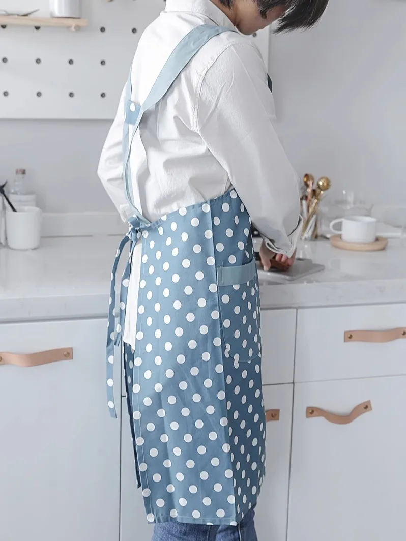 Summer Breathable Striped Cotton Kitchen Chef Apron with Pockets for Women Men Stain-resistant Smock for Cooking Baking Cleaning