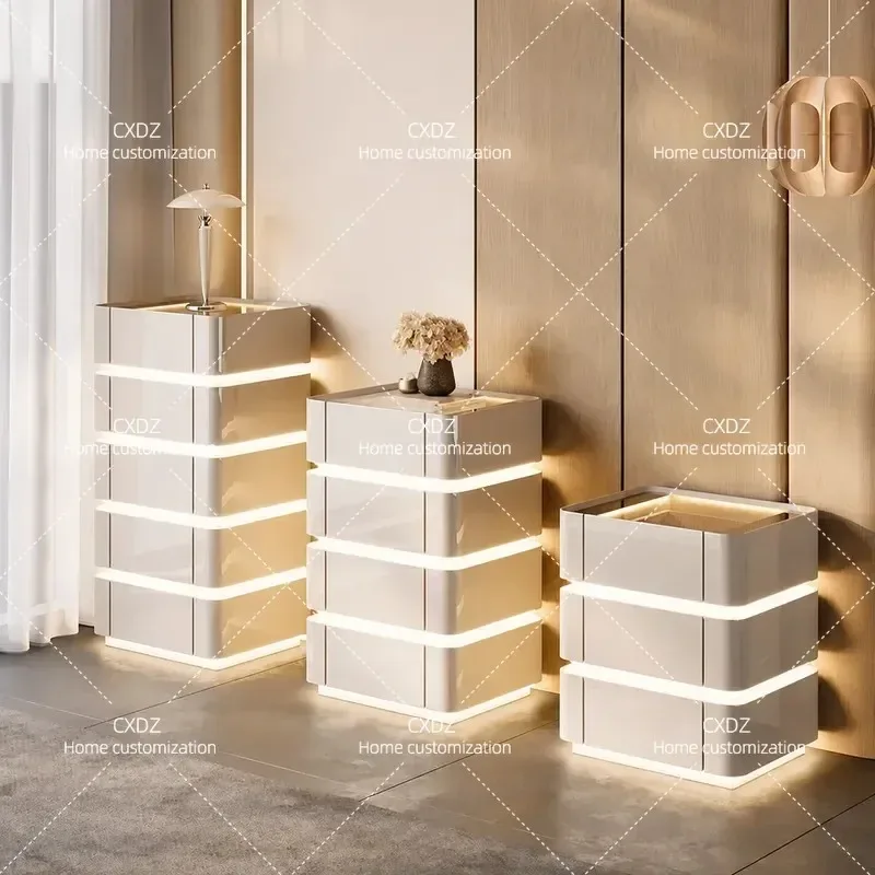 Italian light luxury solid wood glass storage cabinet 3D piano paint storage cabinet bedroom bedside jewelry cabinet 3456