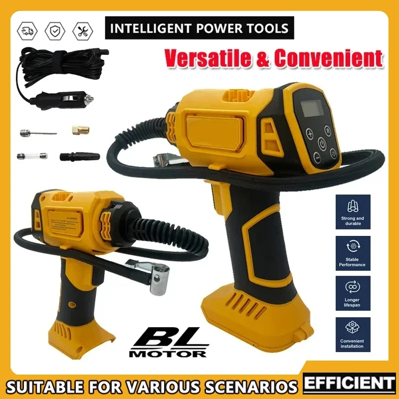 Fit Dewalt Cordless Rechargeable Handheld Electric Air Compressor Automatic Tire Inflator with Digital Pressure Gauge