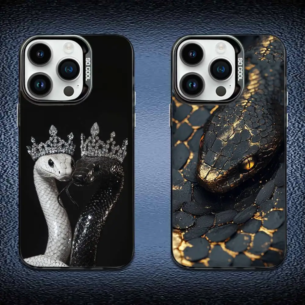

Luxury Snake Graphic Phone Case For iPhone 16,15,14,13,12,11,Mini,Pro,E,MAX Black Candy Matte Shockproof Cover