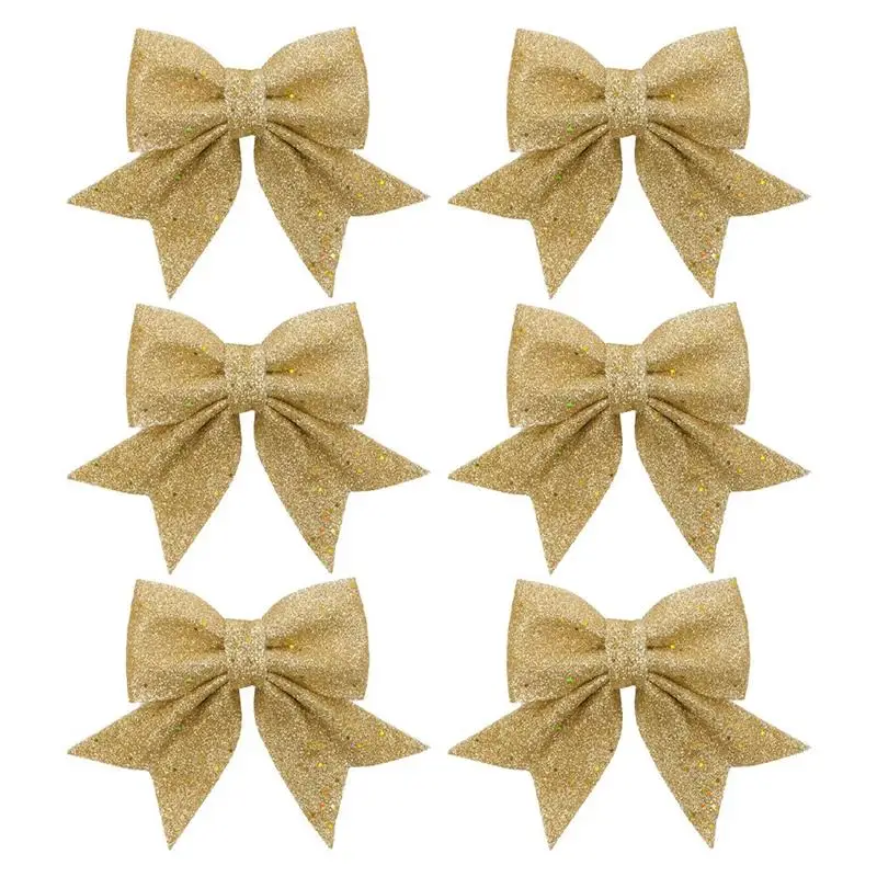 6pcs Christmas Wreath Bow Small Christmas Tree Bow Gold Wreath Bow Xmas Tree Adornments Christmas Bow- Knot Decor