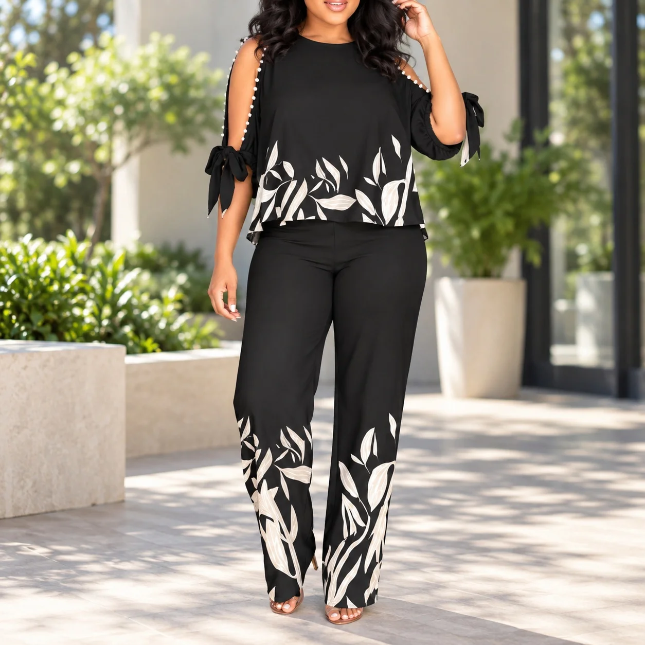 Printed Long Sleeve Top Elegant with Pants Commuter Chic Matching Top and Pants Set Summer Regular Sleeve Elegant Women Sets