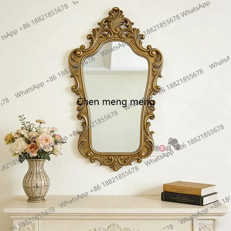 a17 European retro bedroom makeup mirror wall hanging porch fireplace carved decorative mirror French style