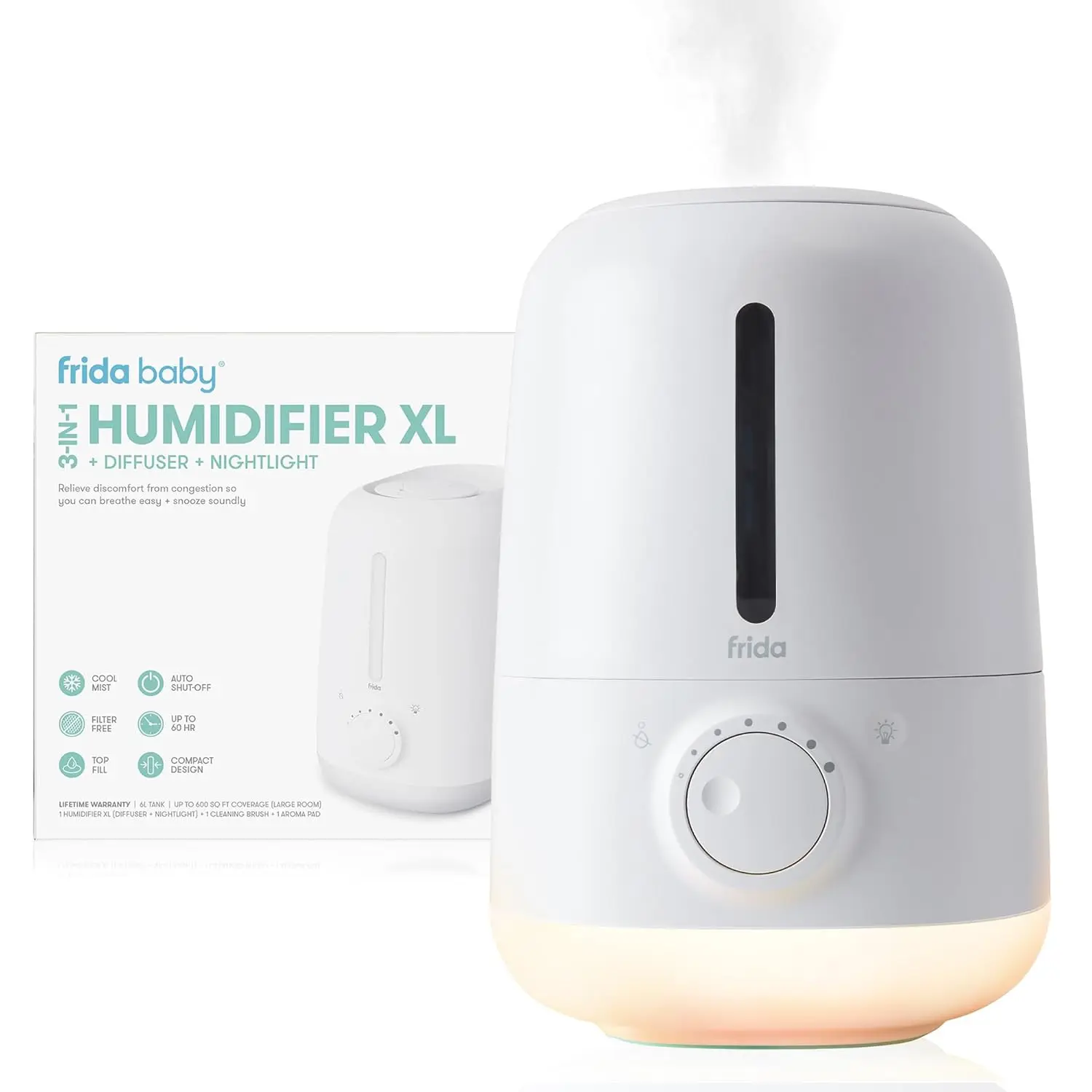

3-in-1 XL Top Fill Humidifier for Bedroom, Cold & Flu Relief, 6L Tank Cool Mist Humidifier + Diffuser for Large Rooms