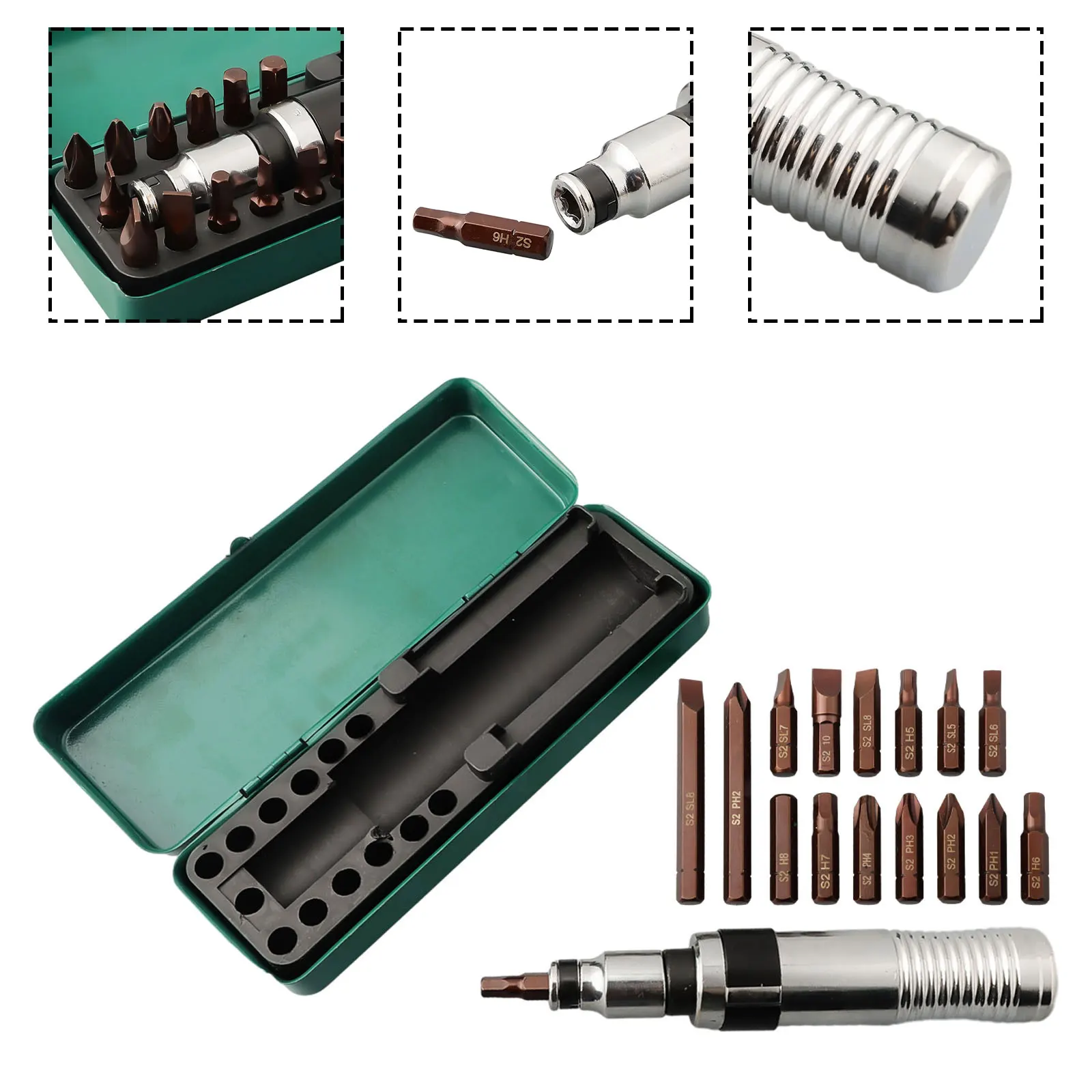 16pcs Screwdriver Bits Handle Kit Heavy-duty Anti Slip Handle PH1 PH2 PH3 PH4 SL5 SL6 SL8 H5 H6 H8 Multi Drive Bit