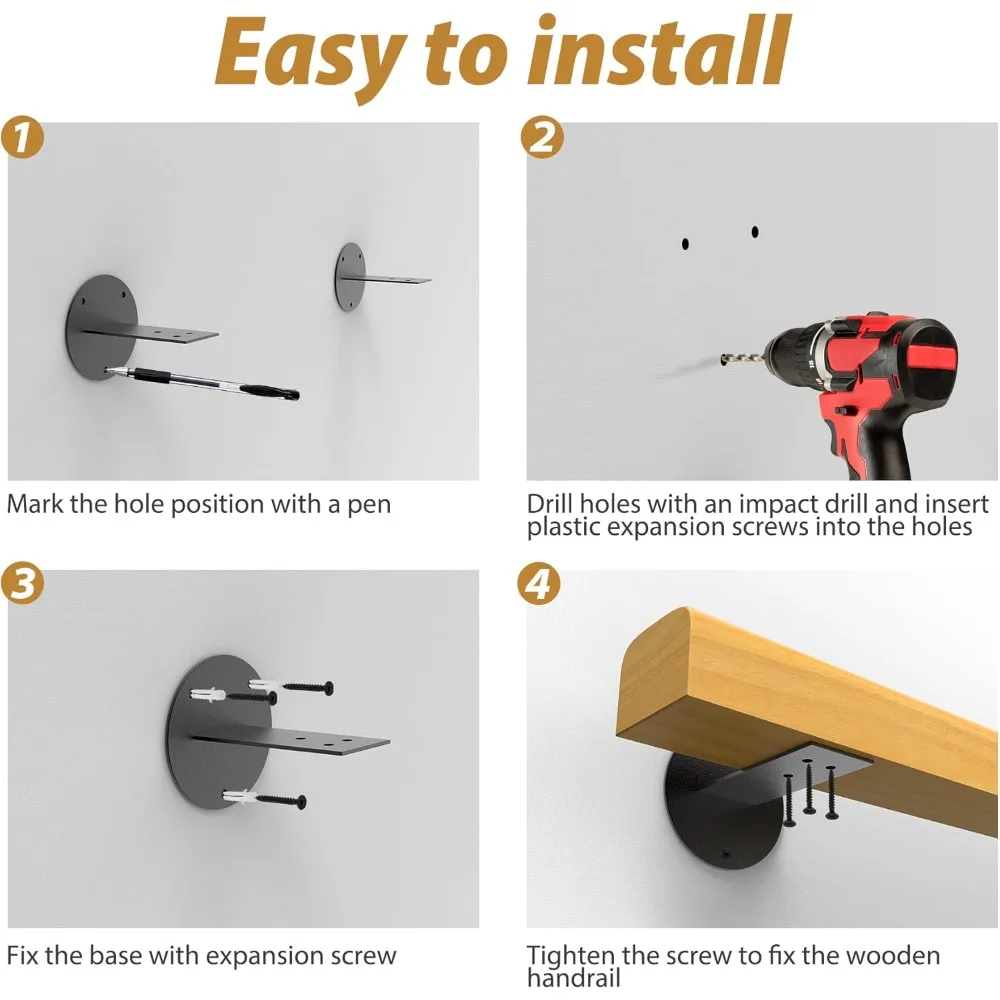 درابزين الدرج الخشبي - درابزين دعم غير قابل للانزلاق للداخلية والخارجية بطول 4 أقدام لدراجات الدرج القوية #3