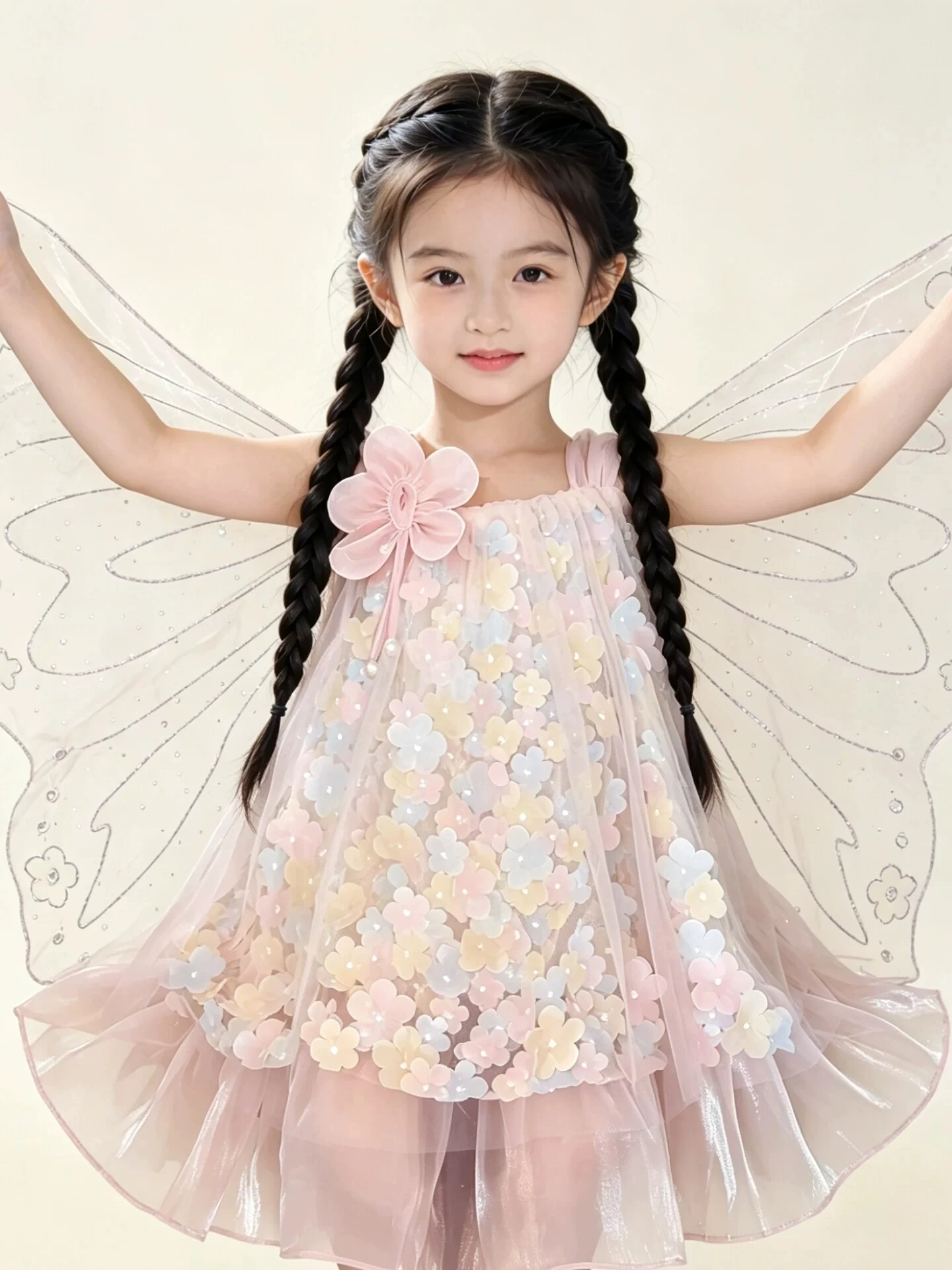 Girls  Wing Sweet Fairy Princess Dress Summer New Style Mesh Vest Dress Children's Clothing Toddler Kids Outfits