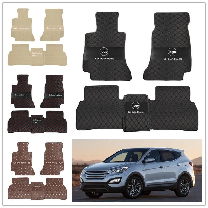 

Для Hyundai SantaFe 2013-2024 года кожаные автомобильные коврики для ног на заказ, водонепроницаемые прочные автомобильные коврики с полным покрытием, противоскользящие