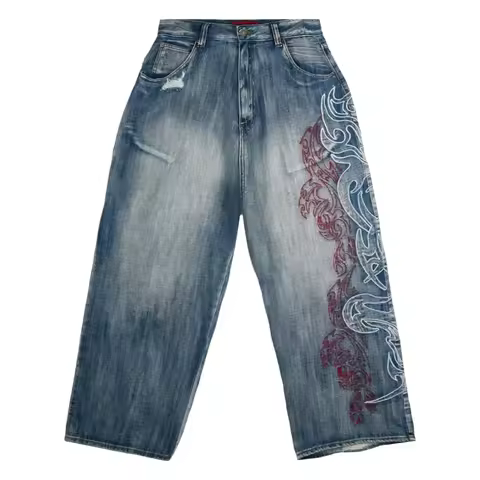 American Fashion Trend Joker Pattern Embroidered Loose Jeans Women Street Y2K New Hip Hop Oversized Wide-leg Pants Unisex Jeans