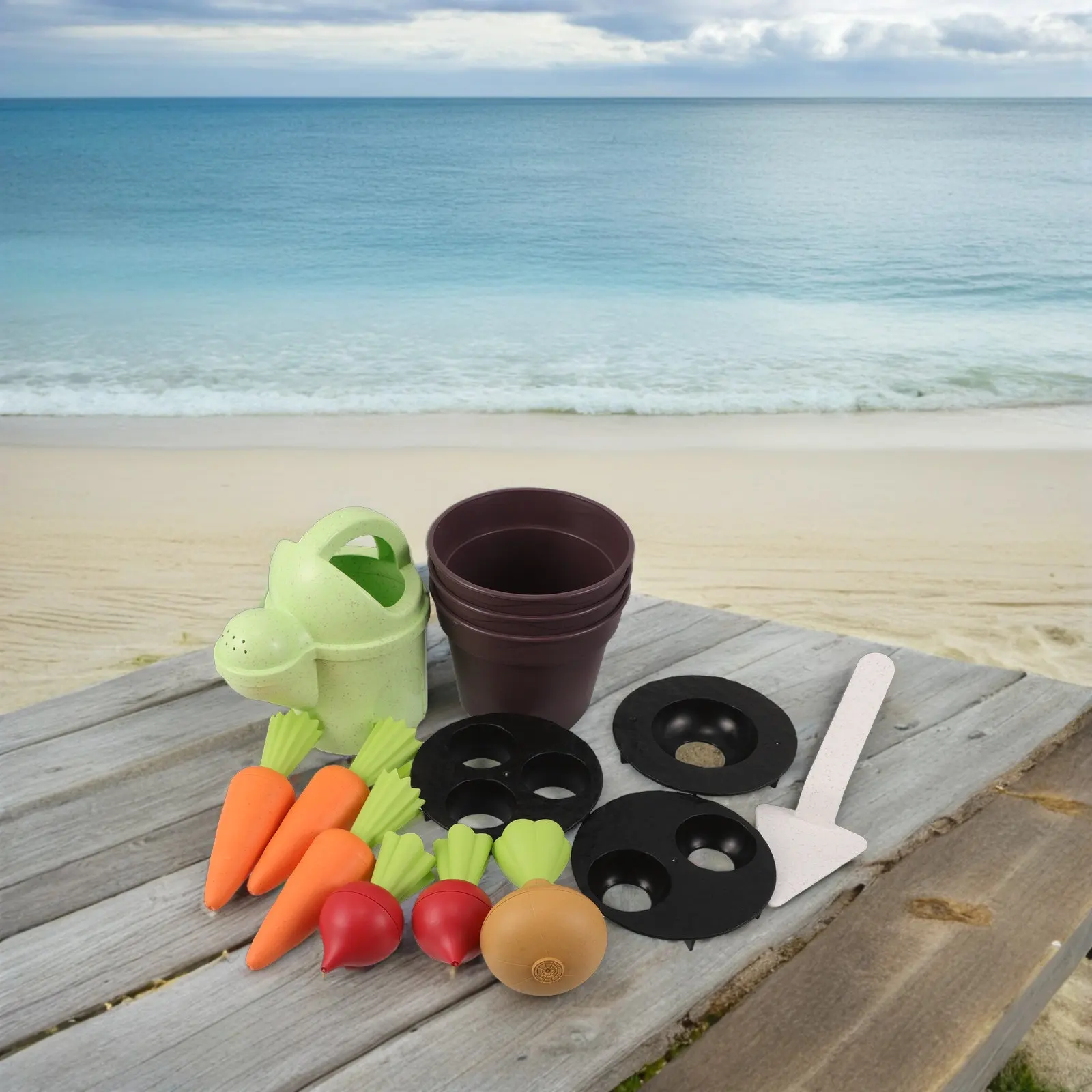 1Set Natural Wheat Straw Children Sand Play Set Vibrant Carrot Harvest Theme Sturdy Shovel Watering Pot for Beach Sandbox Garden