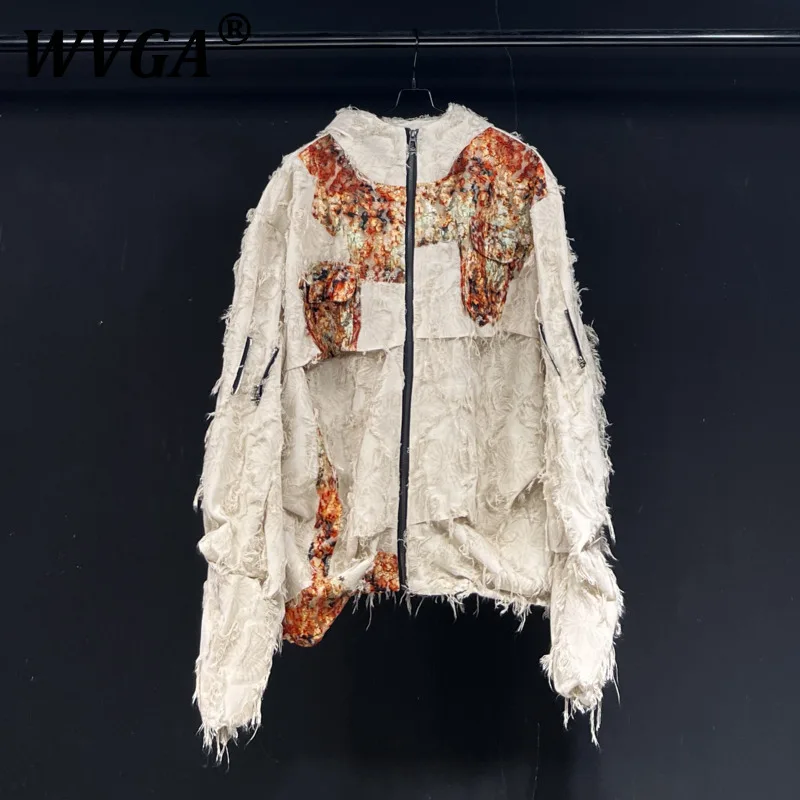 

WVGA Hooded Shirt Spring Autumn New Man Tide Lace Patchwork Design Long Sleeve Shirts 3D Flower Niche Chic Casual Top Ins W11059