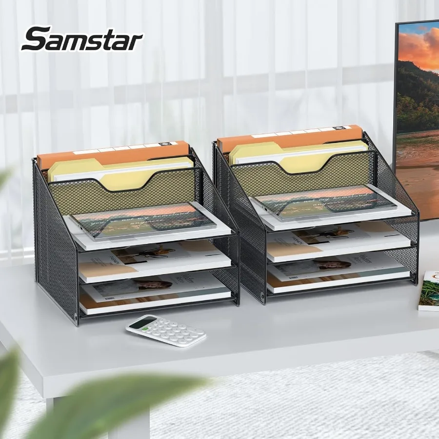 عبوتان من منظم الملفات الشبكي المكتبي مع 3 صواني ورقية وقسمين عموديين مستقيمين لإدارة المستندات الفعالة في المكتب #3