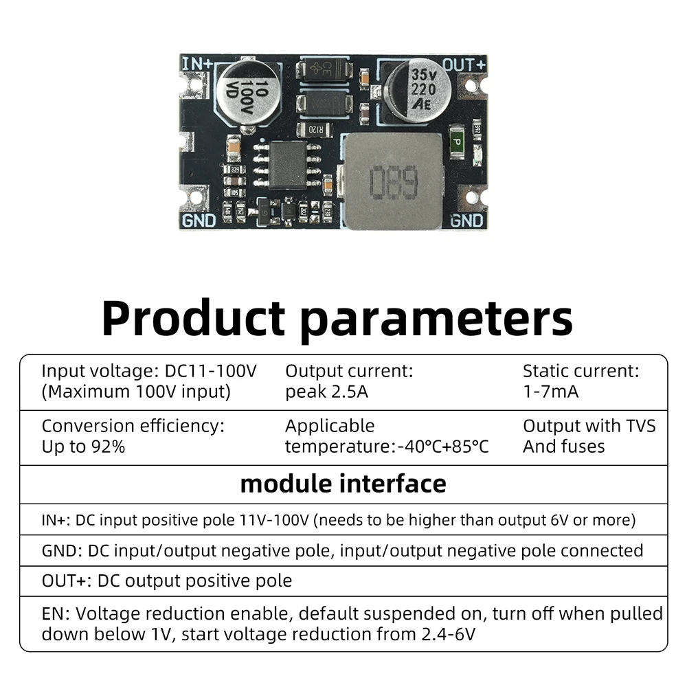 DC-DC 2.5A Buck Step-down Power Supply Module 11-100V to 5V/12V Fixed Output DC converter short With circuit protection