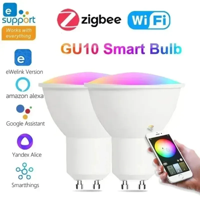 

EWelink GU10 Bulb WiFi Zigbee RGB LED Dimmable Light lamps 3000-6500k Bulbs Voice Remote APP Control With Alexa Google Salute