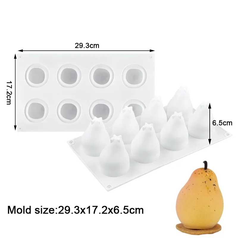 French Dessert Pear-Shaped Cake Mold Simulation Fruit Silicone Baking Pan 8 Even Cake Tools Mousse Decorative Baking Utensils