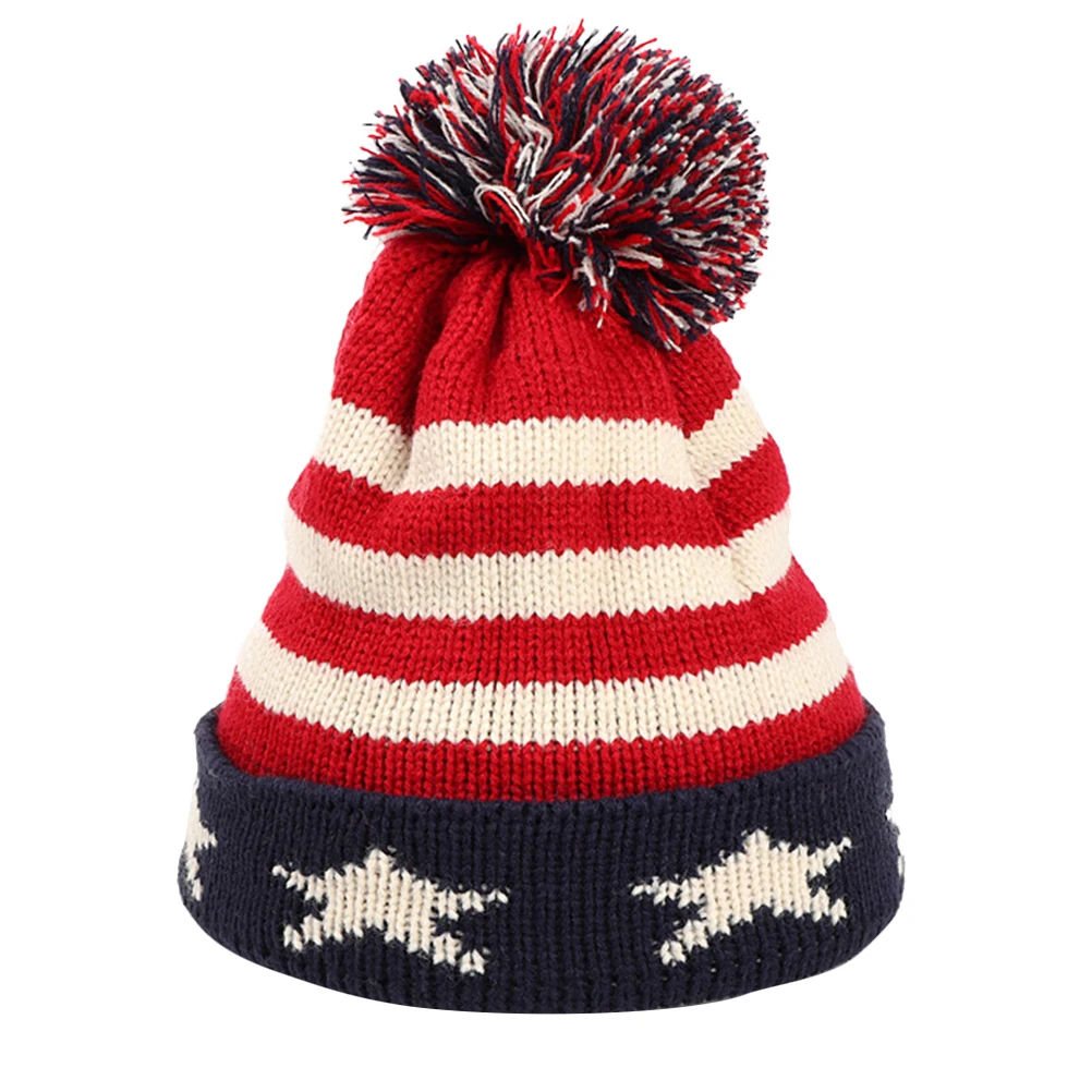 

Striped Woolen Cap Winter Knitting Hat Warm Acrylic Women Soft Texture Easy Clean Safe Wear Not Shed Smooth Touch Good Warmth