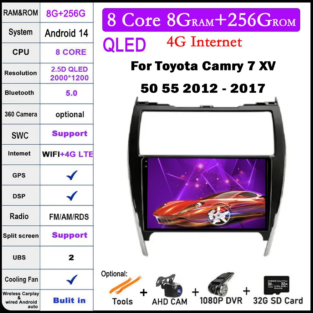 

Автомобильный видеоплеер 9 lnch для Toyota Camry 7 XV 50 55 2012 - 2017 Carplay GPS QLED IPS навигация Мультимедийная стерео