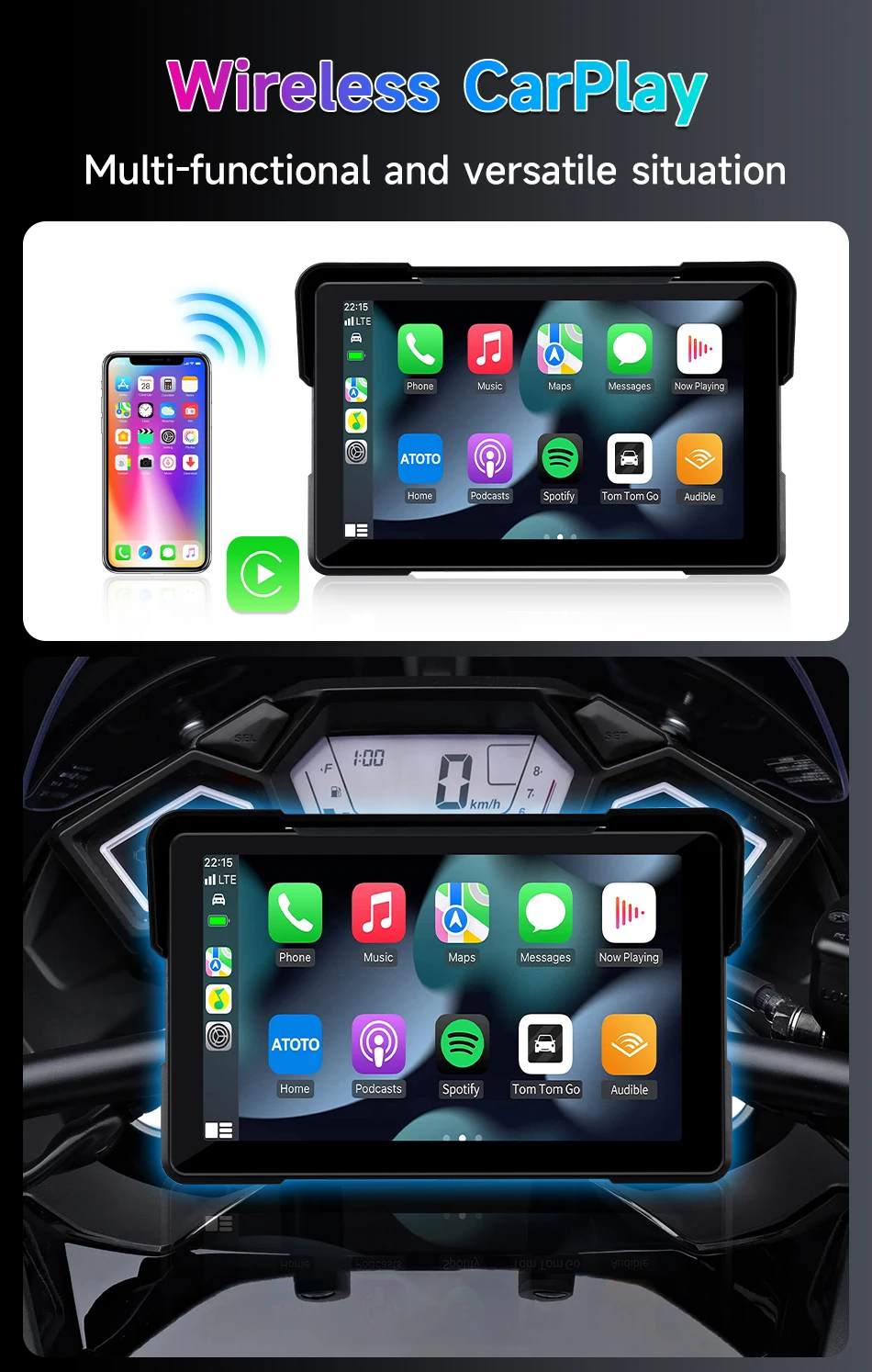Srnubi Tragbare Motorrad GPS Navigation Wasserdichte Drahtlose Carplay 5/7 "Bildschirm Motorrad Android Auto Bluetooth Monitor DVR – Detail 3