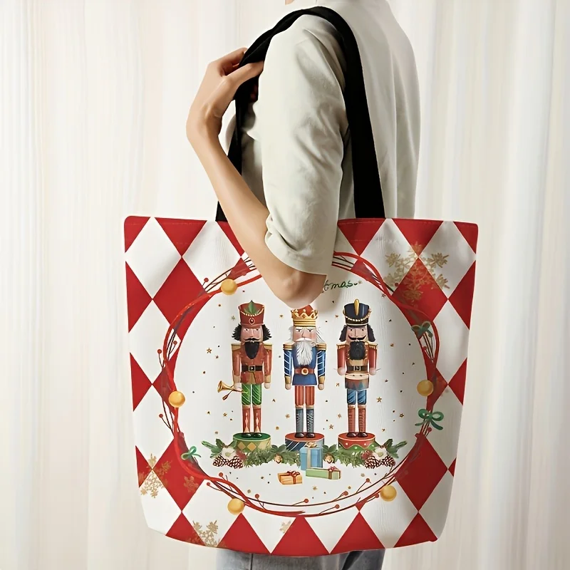 Christmas Nutcracker Tote Bag Large Capacity Single Shoulder Reusable and Stylish for Shopping and Daily Use Made of Polyester