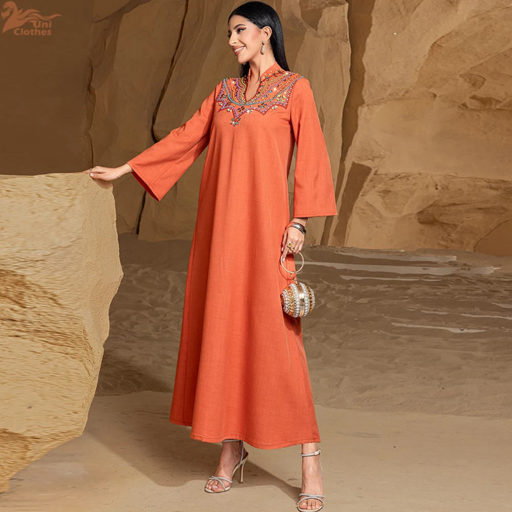 Dubai Abaya di Lusso Che Borda Abito Musulmano Eid Mubarak Djellaba Donne Maxi Abito Da Sera Del Partito Turchia Caftano Femme Musulmane Robe