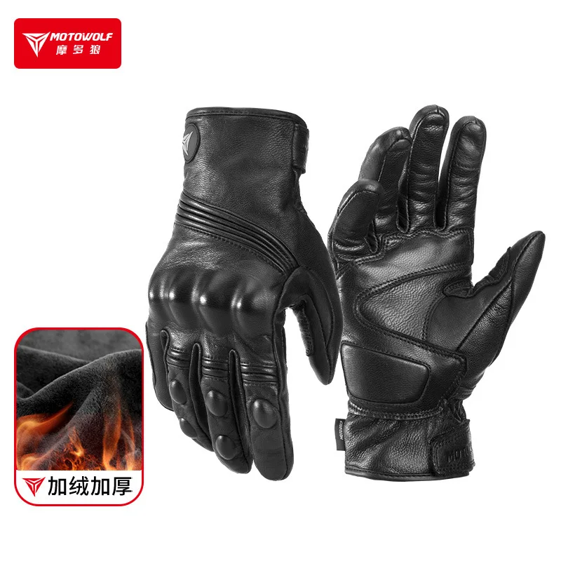 

Winter Motorcycle Gloves for Men & Women Windproof Thermal Touchscreen Genuine Leather Riding Glove Knuckle Protection