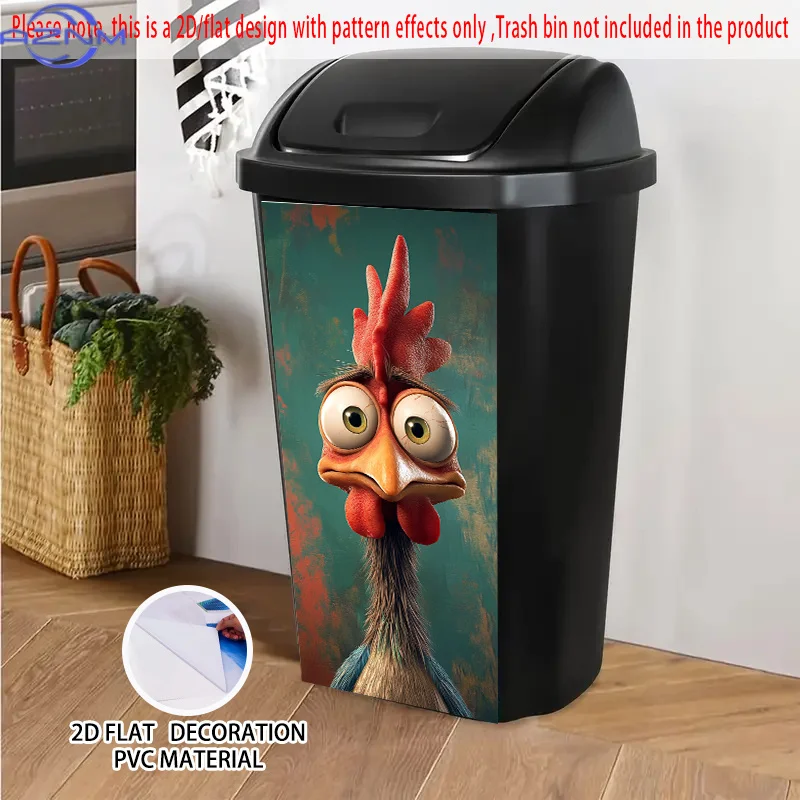 1pc Large Self-Adhesive Rooster Bin Stickers - 14.57x32.28 Inch (37x82cm) Farmhouse Chicken Decals, Removable Wallpaper-like P