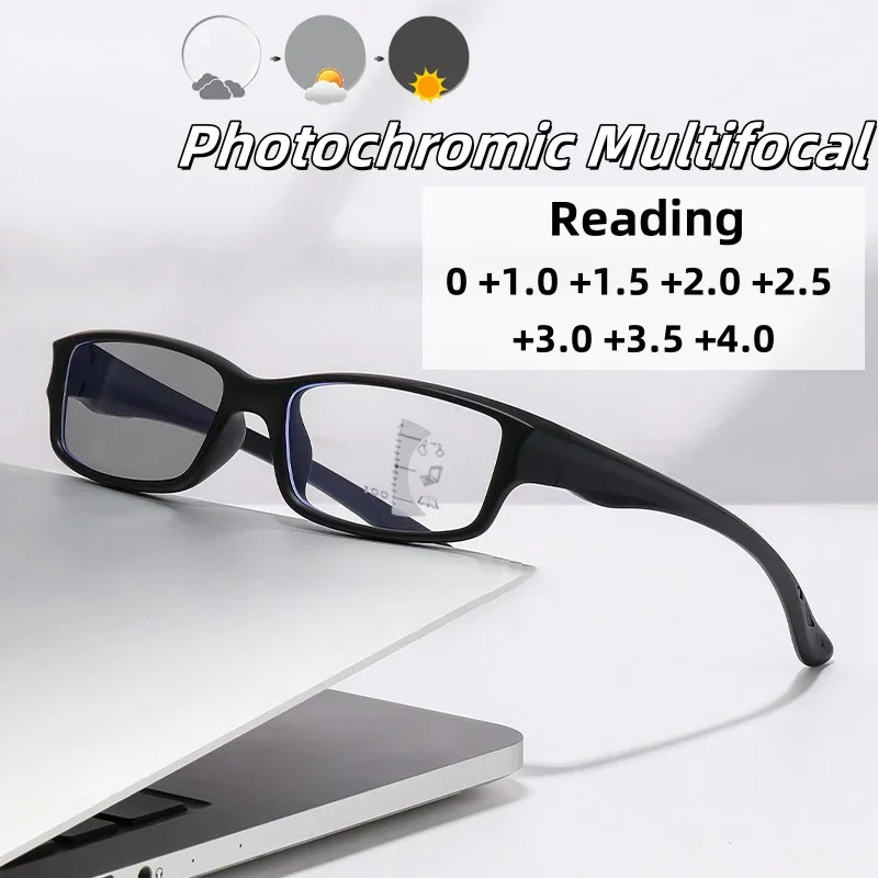 

Outdoor Sports Photochromic Multifocal Reading Glasses Fashionable Ultra Light Anti Slip Anti Blue Light Glasses Diopter To +4.0