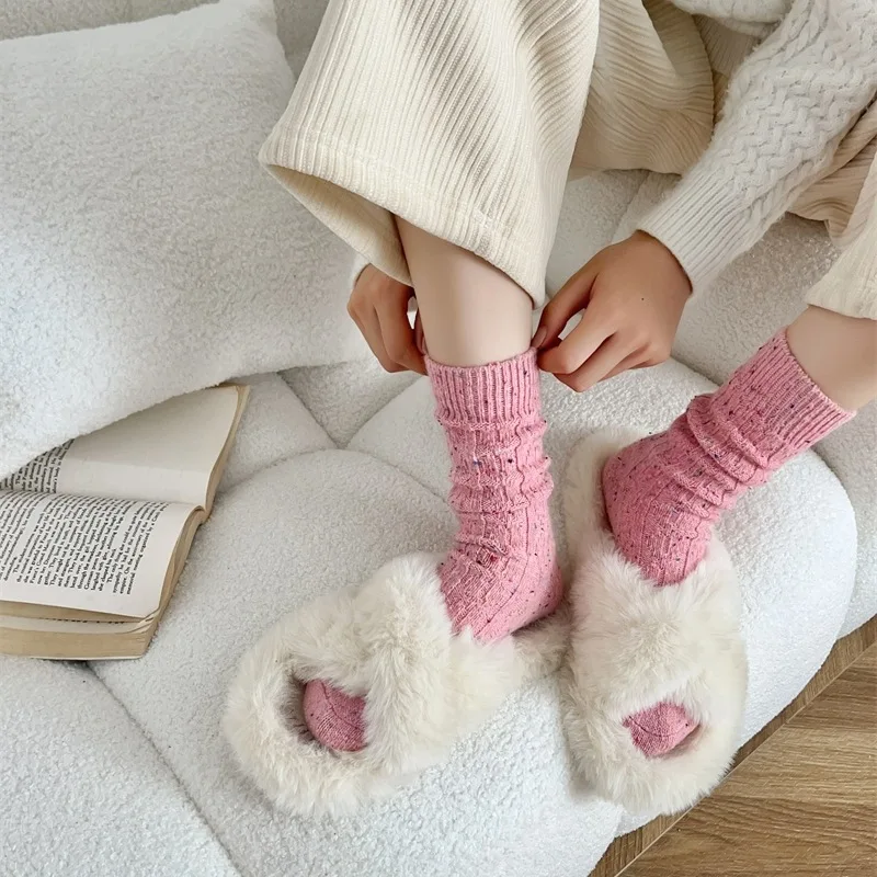 8 Pairs Thick Solid-Color Japanese-Style Mid-Calf Socks for Women Warm Fall Winter Warm Socks Female Thermal Thick Socks 2025