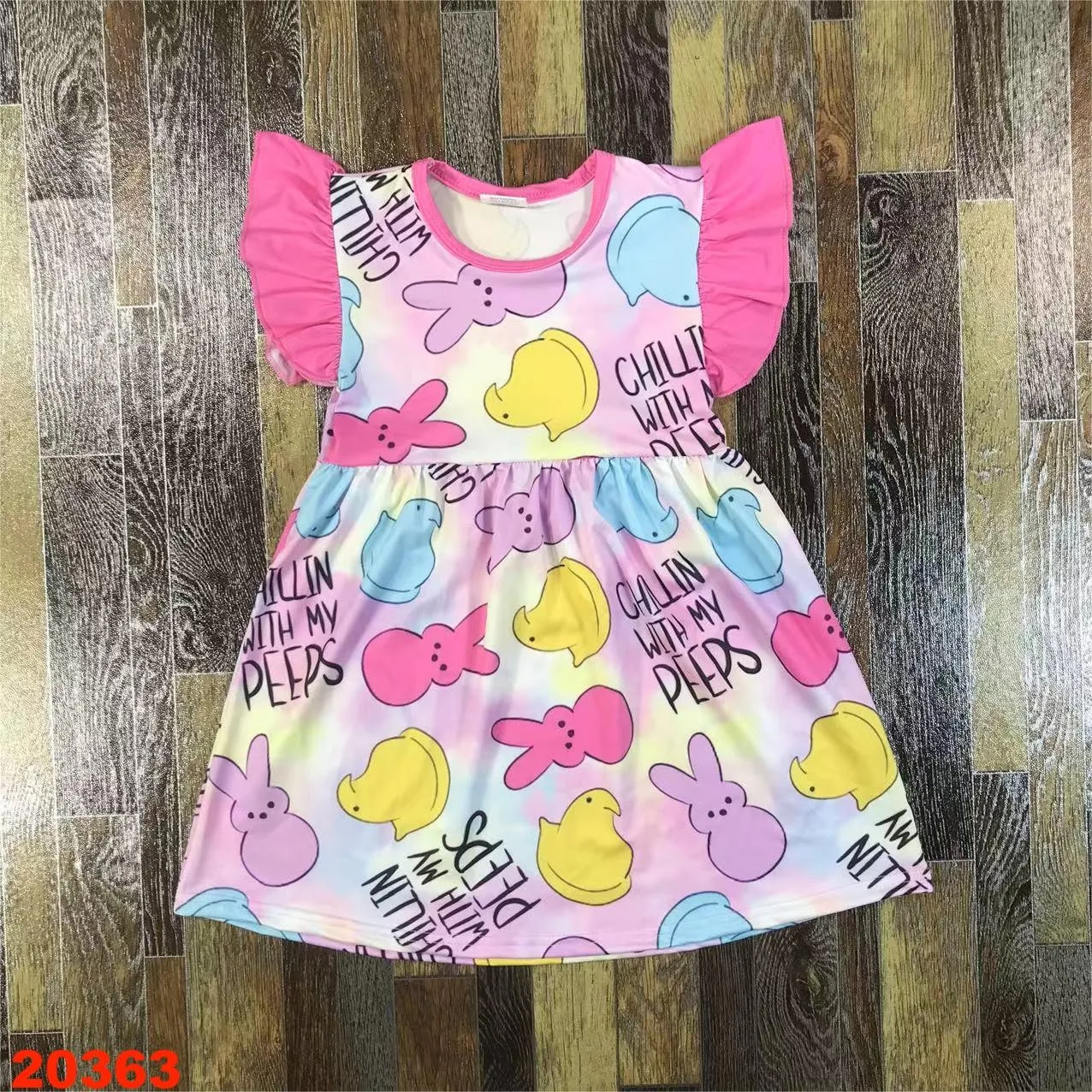 

Pink Bunny pattern Easter girl baby dress rabbit pattern 0-16 years childrens clothing Easter clothing