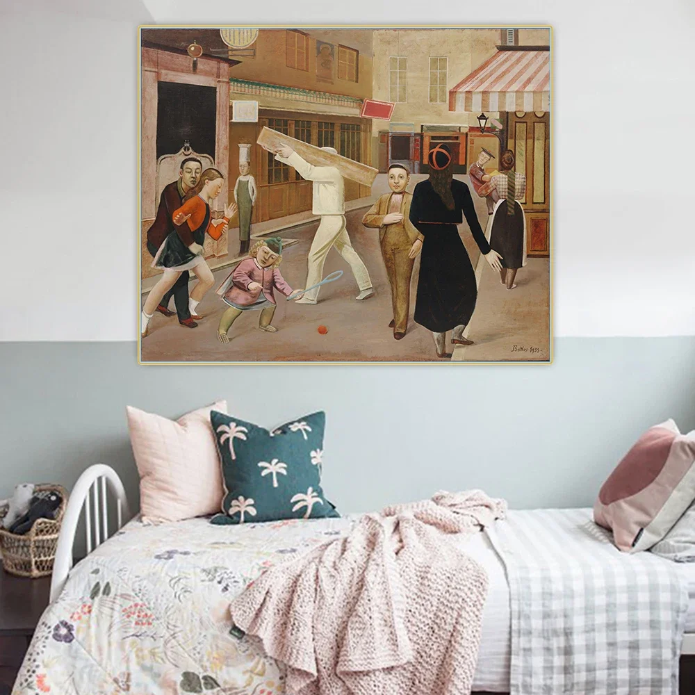 Citon Balthus《The street》Figurative Canvas Oil Painting Artwork Poster Picture Wall Decor Modern Home Living room Decoration
