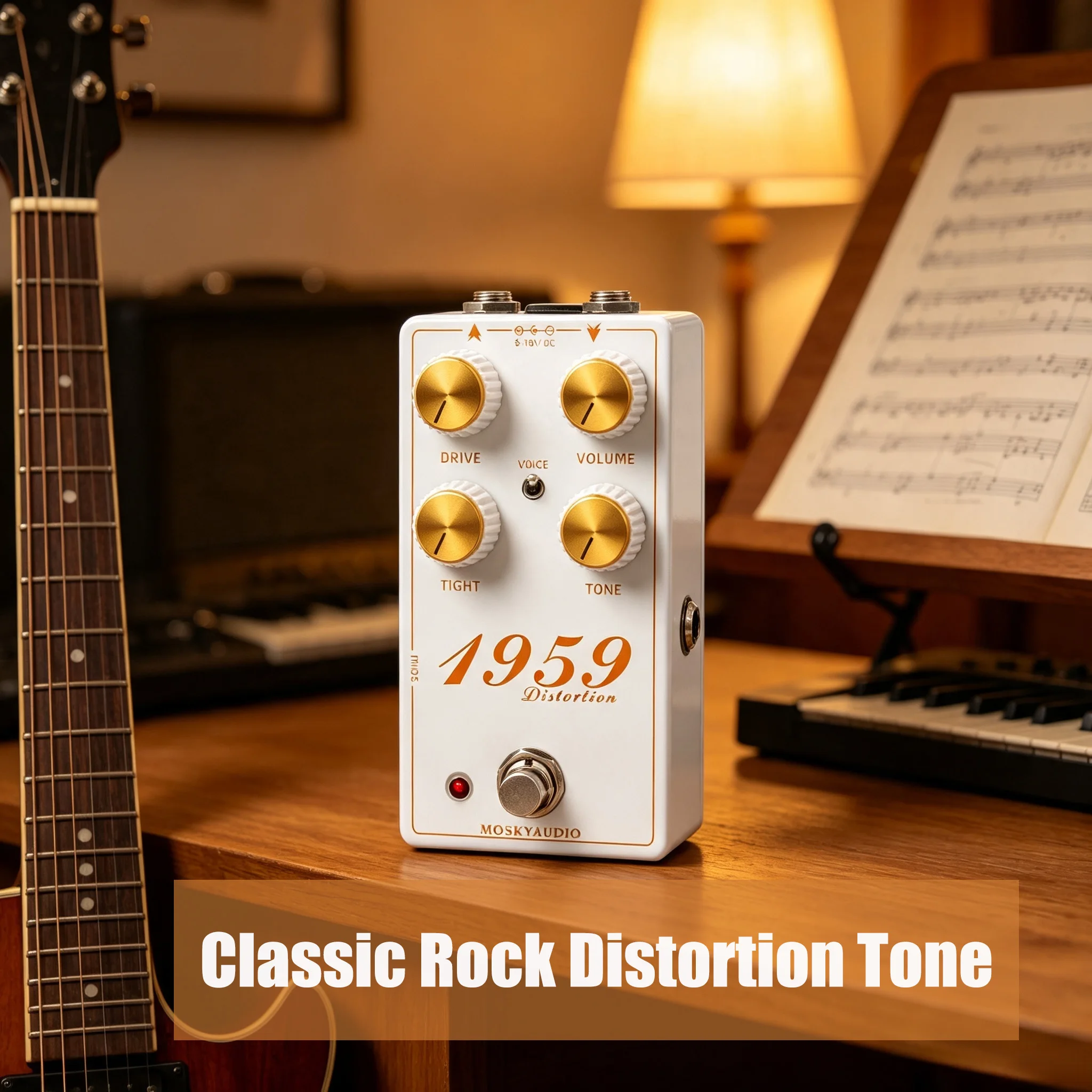 MOSKYAUDIO 1959 High‑Gain Distortion Pedal, Recreate Plexi JCM800 Bluesbreaker British Tube Sound 3 Modes Booster True Bypass