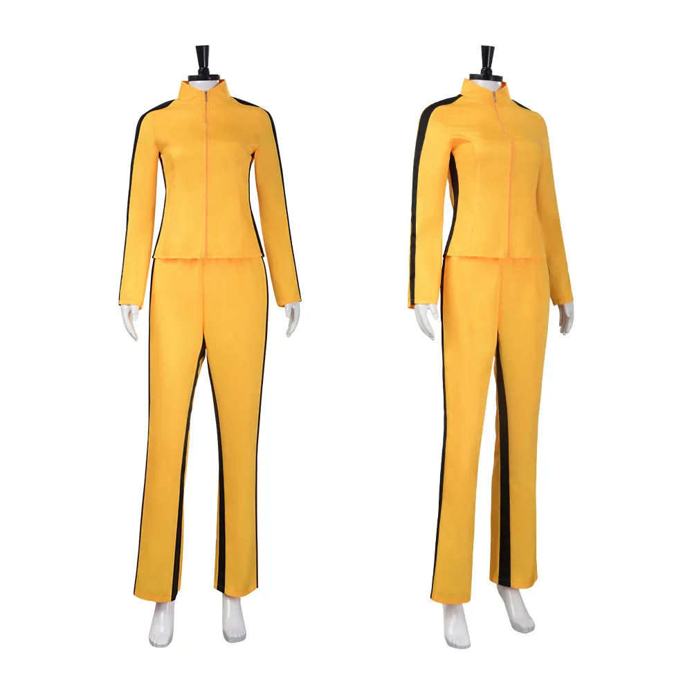 Women's The Bride Beatrix Kiddo Cosplay Costume Yellow Kung Fu Tracksuit with Black Stripes from Kill Bill Movi Halloween Party