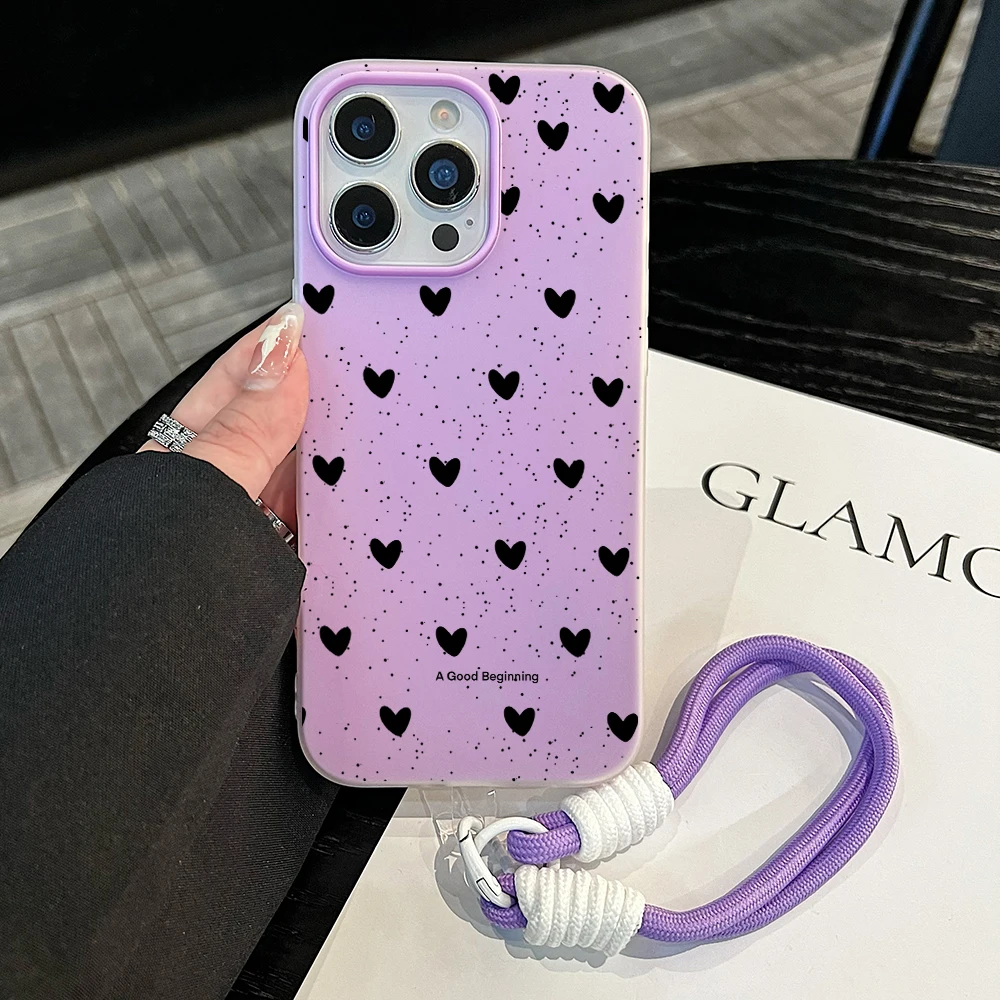 Handschlaufe 2-in-1 Handyhülle für iPhone 17 11 13 12 14 15 16 Pro Max XS XR X 7 8 Plus 17 Air Heart Polka Dot mit Lanyard-Abdeckung – Detail 6