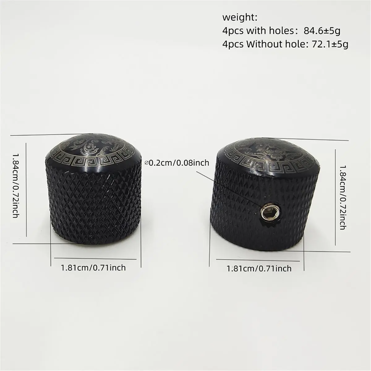 【MUST-HAVE LIST】 Electric Guitar Volume Tone Knob Set -Carved Knob 4 Pcs Metal Knobs with Holes, Includes Wrench