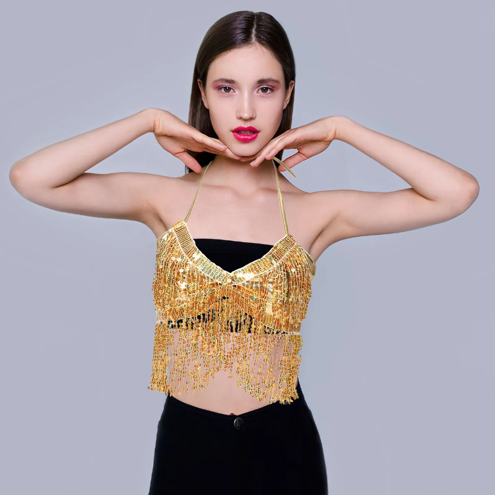 스팽글 태슬 브라탑 댄스 의상 반짝이는 프린지 공연복 할로윈 레이브 페스티벌 의상