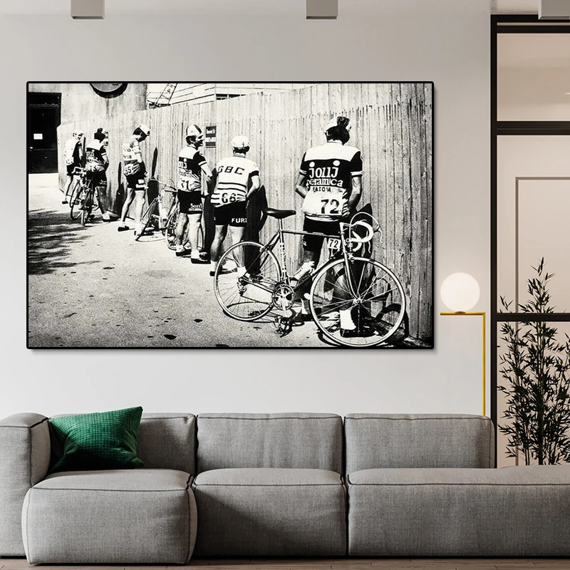 Black & White Art Canvas Painting Bicycle Cyclist Vintage Posters and Prints Wall Art Pictures for Modern Home Living Room Decor