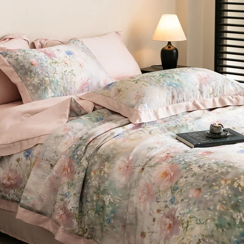 Grade A Lyocell Summer Duvet Soft Moisture-wicking Quilt Breathable Cool Queen Blanket Set Silky Touch Bare-sleeping Comforter