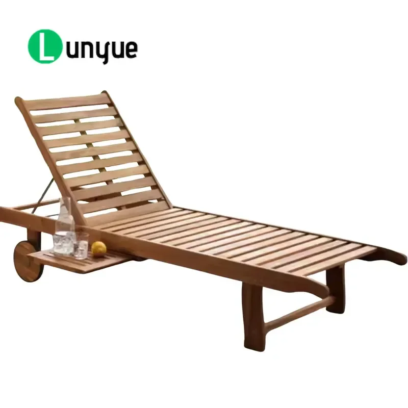 Modern Sustainable Teak Outdoor Adjustable Reclining Chair Wooden Armrest Recliner for Patio Garden